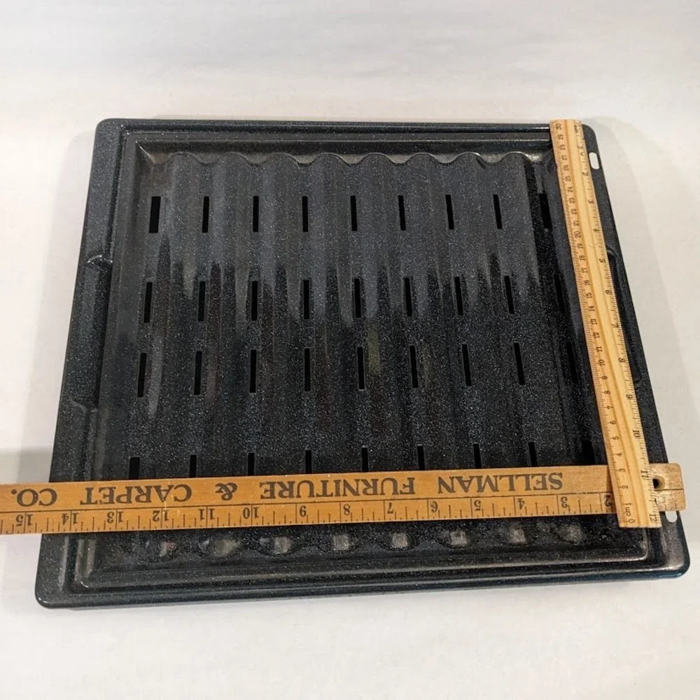 Vtg Black Speckled Porcelain Enameled Steel Broiler Pan & Rack Set 14.5x13